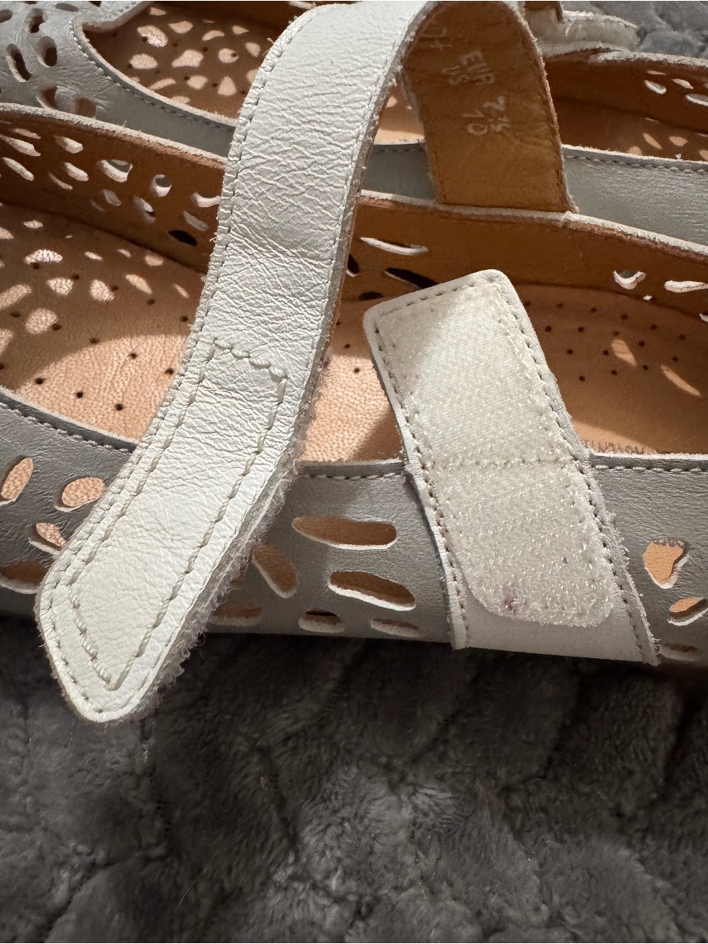 Mephisto White and Light Gray Mary Jane Perforated Leather Flats - Picture 4 of 10